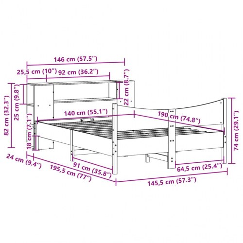 Sengeramme med opbevaring 140x190 cm - massivt fyrretræ, hvid