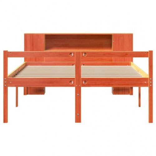 Seng med reol uden madras 135x190 cm - massivt træ, brun