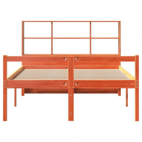 Seng med reol 120x200 cm - massivt fyrretræ, gyldenbrun