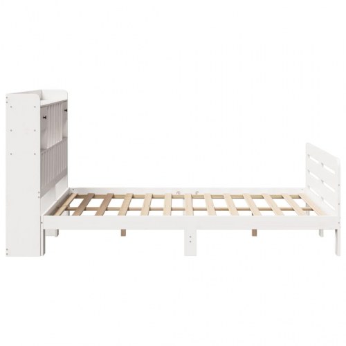 Dobbeltseng med reol 150x200 cm - massivt fyrretræ, hvid