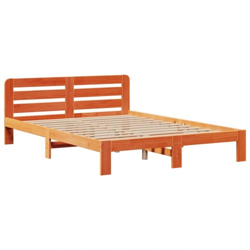 Seng med reol uden madras 140x190cm massivt fyrretræ gyldenbrun