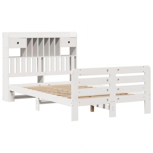 Seng med reol uden madras 135x190 cm - massivt fyrretræ, hvid