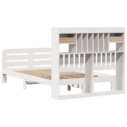 Seng med reol uden madras 135x190 cm - massivt fyrretræ, hvid