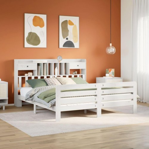 Seng med reol 180x200 cm - massivt fyrretræ, hvid