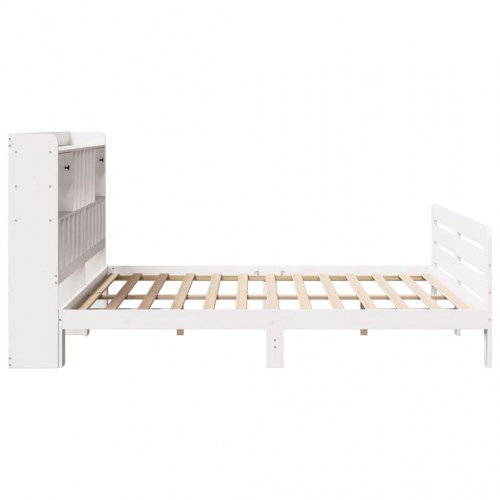 Seng med reol 180x200 cm - massivt fyrretræ, hvid