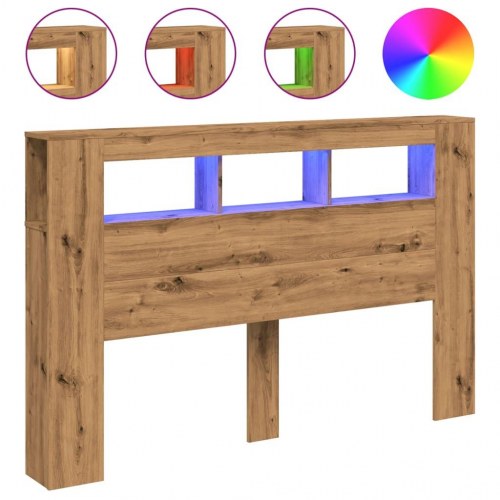 Sengegavl med LED-lys 160 × 18,5 × 103,5 cm - konstrueret træ, kunsteg