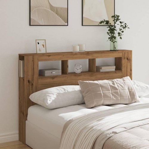 Sengegavl med LED-lys 160 × 18,5 × 103,5 cm - konstrueret træ, kunsteg