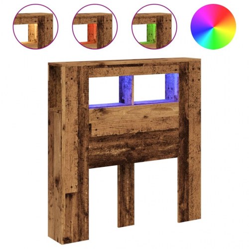 Sengegavl med LED, 100×18,5×103,5 cm - konstrueret træ, antikt træ