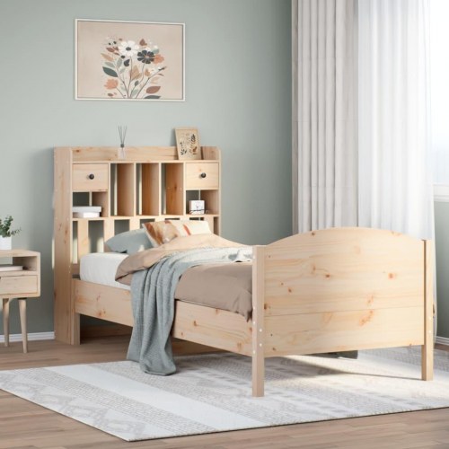 Seng med reol 100x200 cm i massivt fyrretræ - uden madras