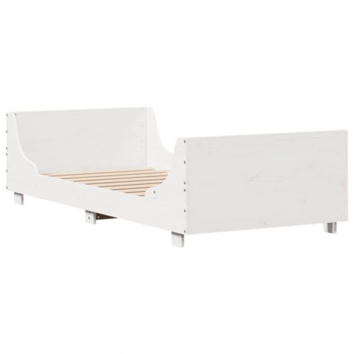 Sengeramme 75x190 cm med sengegavl og hylder - massivt fyrretræ, hvid