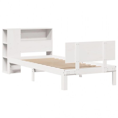 Seng med reol uden madras 100x200 cm massivt fyrretræ hvid