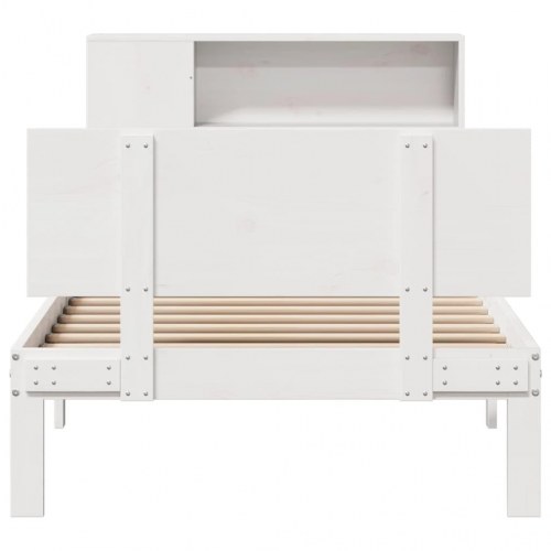 Seng med reol uden madras 100x200 cm massivt fyrretræ hvid