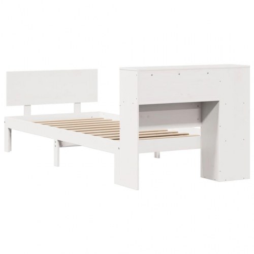 Seng med reol uden madras 100x200 cm massivt fyrretræ hvid