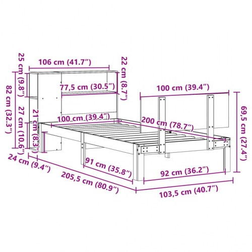 Seng med reol uden madras 100x200 cm massivt fyrretræ hvid