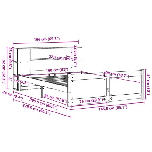 Seng med reol uden madras 160x200 cm massivt fyrretræ