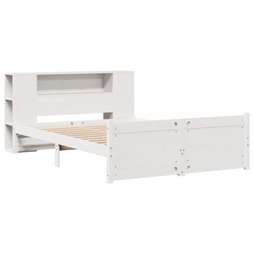 Seng med reol 140x190 cm - massivt fyrretræ, hvid