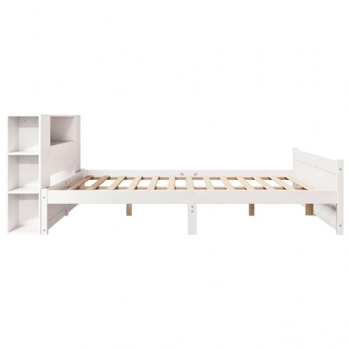 Seng med reol 140x190 cm - massivt fyrretræ, hvid