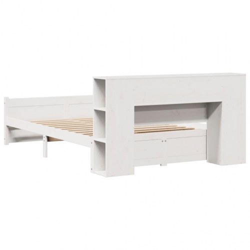 Seng med reol 140x190 cm - massivt fyrretræ, hvid