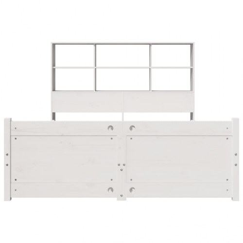Seng med reol 160x200 cm - massivt fyrretræ, hvid