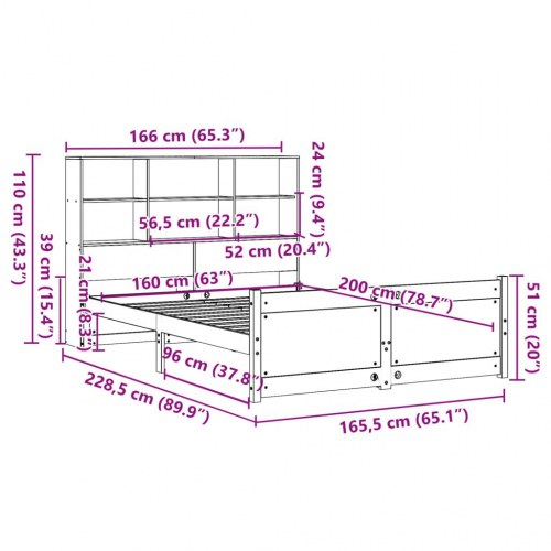 Seng med reol 160x200 cm - massivt fyrretræ, hvid