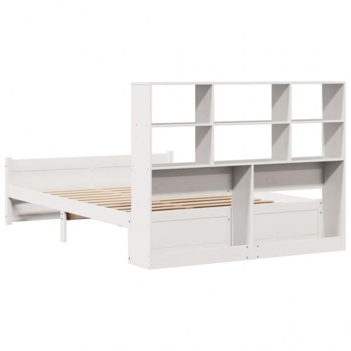 Seng med reol uden madras 150x200 cm massivt fyrretræ hvid