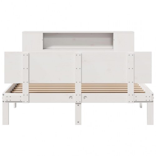 Dobbeltseng med reol 150x200 cm - massivt fyrretræ, hvid