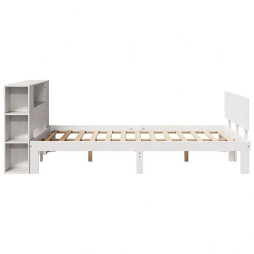Dobbeltseng med reol 150x200 cm - massivt fyrretræ, hvid