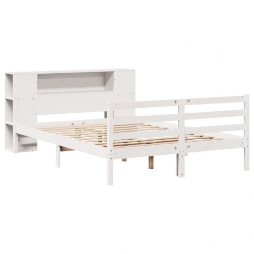 Seng med reol 140x190 cm i massivt fyrretræ - hvid