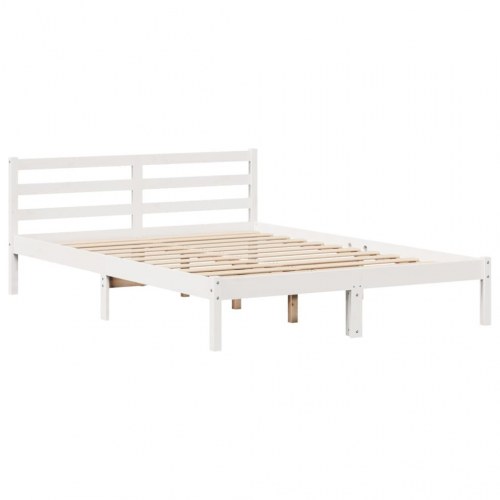 Seng med reol 140x190 cm i massivt fyrretræ - hvid