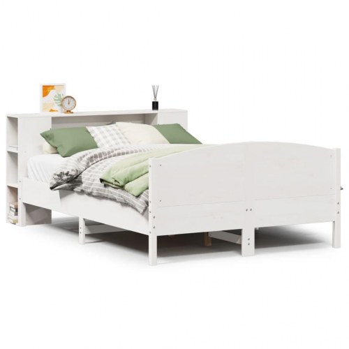 Seng med reol 140x190 cm - massivt fyrretræ, hvid