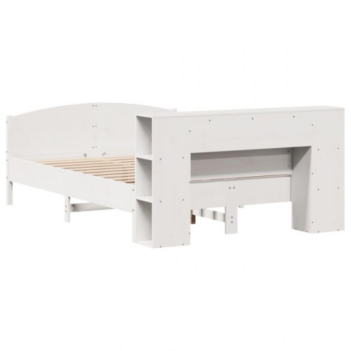 Seng med reol 140x190 cm - massivt fyrretræ, hvid