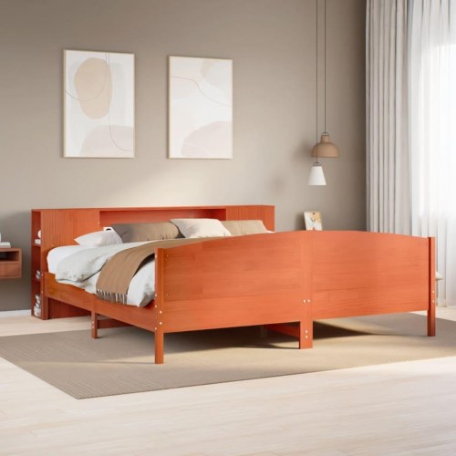 Seng med reol uden madras 180x200cm massivt fyrretræ gyldenbrun