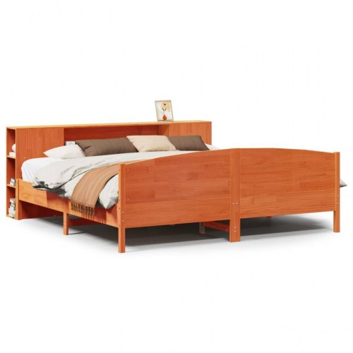 Seng med reol uden madras 180x200cm massivt fyrretræ gyldenbrun
