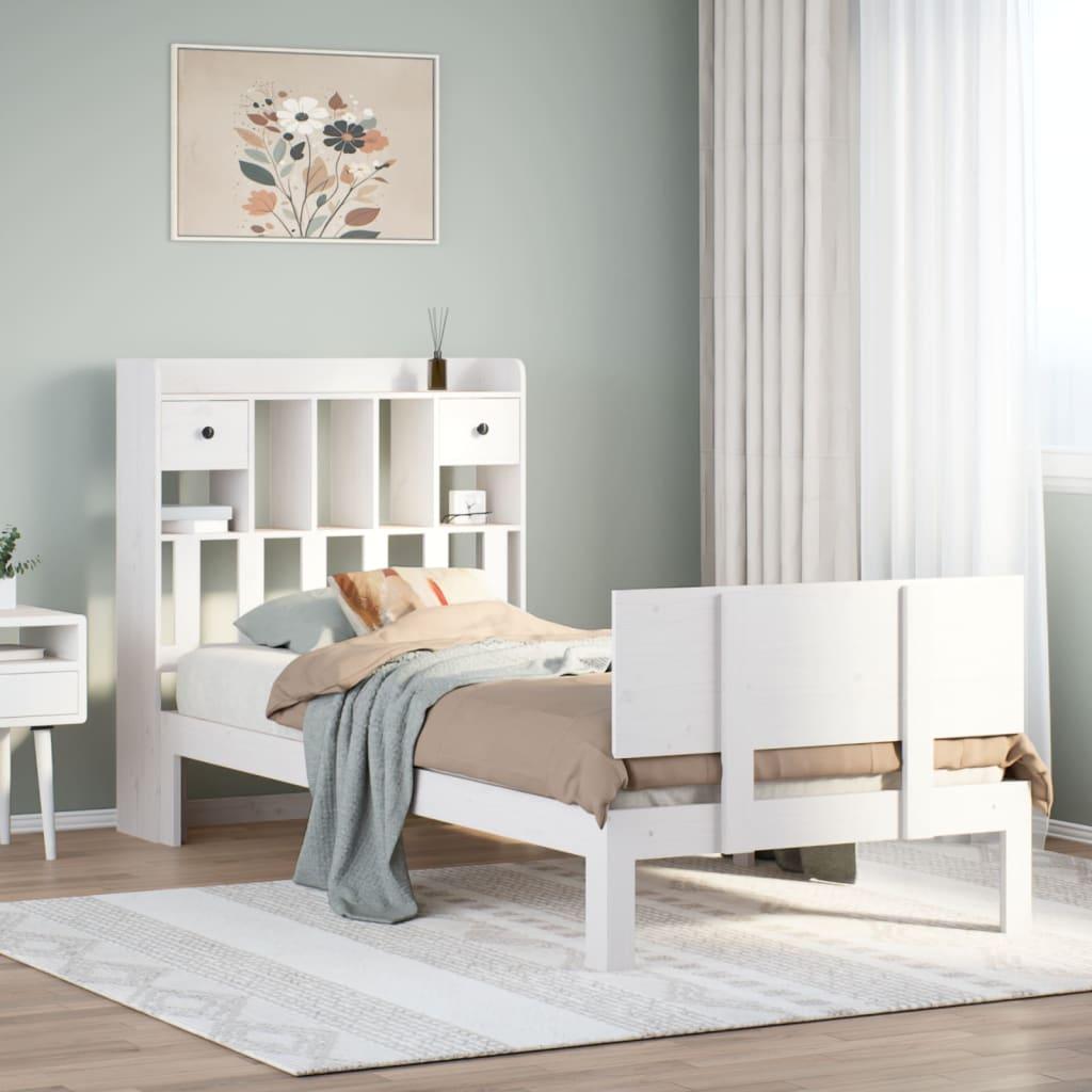 vidaXL seng med reol uden madras 75x190 cm massivt fyrretræ hvid