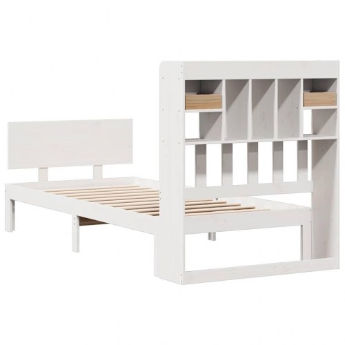Seng med reol 75x190 cm i massivt fyrretræ hvid