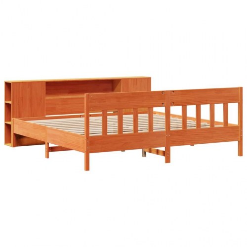 Seng med reol uden madras 180x200cm massivt fyrretræ gyldenbrun