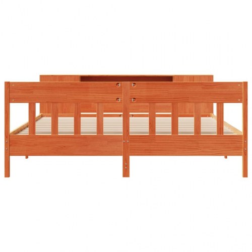 Seng med reol uden madras 180x200cm massivt fyrretræ gyldenbrun