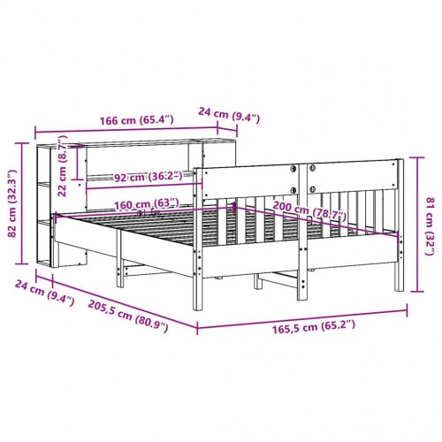 Seng med reol 160x200 cm - massivt fyrretræ, hvid