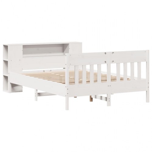 Seng med reol 150x200 cm - massivt fyrretræ, hvid