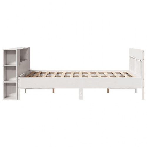 Seng med reol 150x200 cm - massivt fyrretræ, hvid