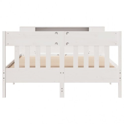 Seng med reol uden madras 140x190 cm - massivt fyrretræ, hvid