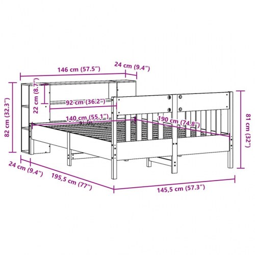 Seng med reol uden madras 140x190 cm - massivt fyrretræ, hvid