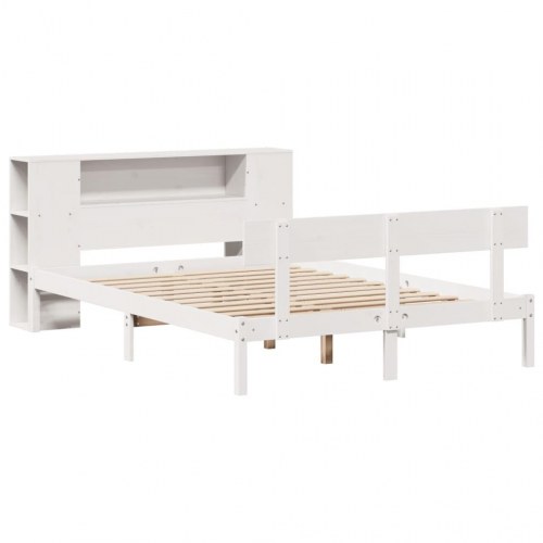 Seng med reol uden madras 120×190 cm - massivt fyrretræ, hvid