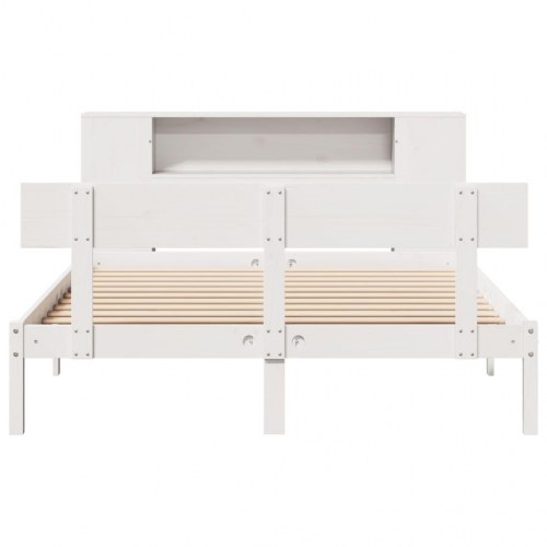Seng med reol uden madras 120×190 cm - massivt fyrretræ, hvid