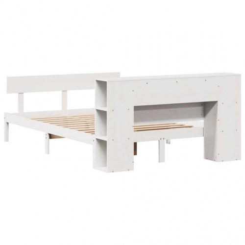 Seng med reol uden madras 120×190 cm - massivt fyrretræ, hvid