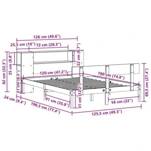Seng med reol uden madras 120×190 cm - massivt fyrretræ, hvid