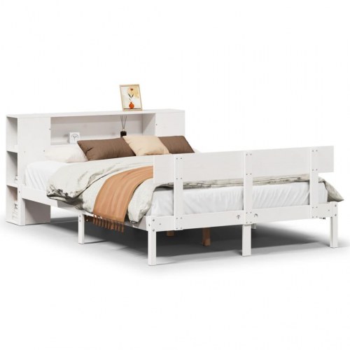 Seng med reol 140x190 cm - massivt fyrretræ, hvid