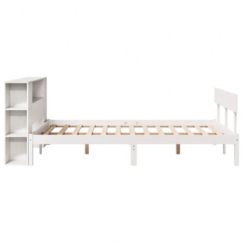 Seng med reol 140x190 cm - massivt fyrretræ, hvid
