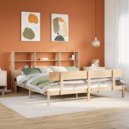 Seng med reol uden madras 180x200 cm massivt fyrretræ