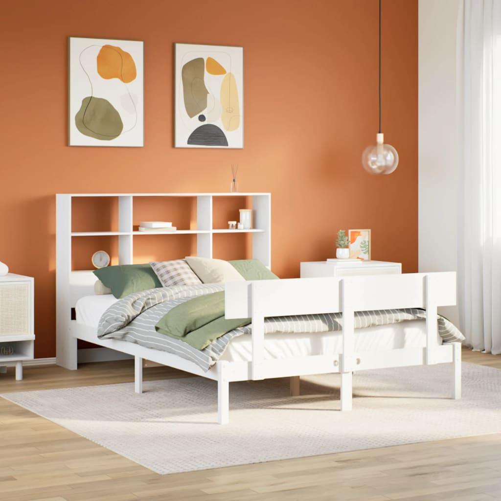 Seng med reol 140x200 cm - massivt fyrretræ, hvid